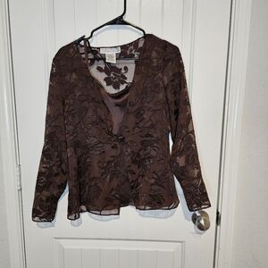 ​Jessica Howard Vintage Brown Burnout Floral Jacket & Cami Set - Size 8